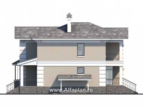 Проекты домов Альфаплан - «Репутация»- аристократический коттедж из блоков с цоколем - превью фасада №3