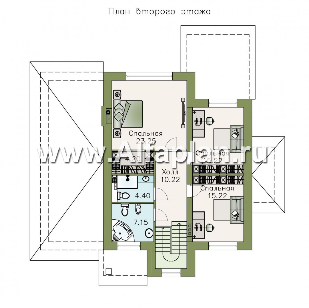Проекты домов Альфаплан - «Снежная страна» - изящный коттедж с террасами и гаражом - изображение плана проекта №2