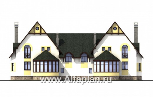 Проекты домов Альфаплан - «Онегин» - дуплекс (дом на две семьи) в стиле замка - превью фасада №4