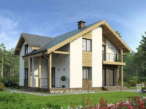 Проекты домов Альфаплан - Проект современного мансардного кирпичного дома - превью основного изображения