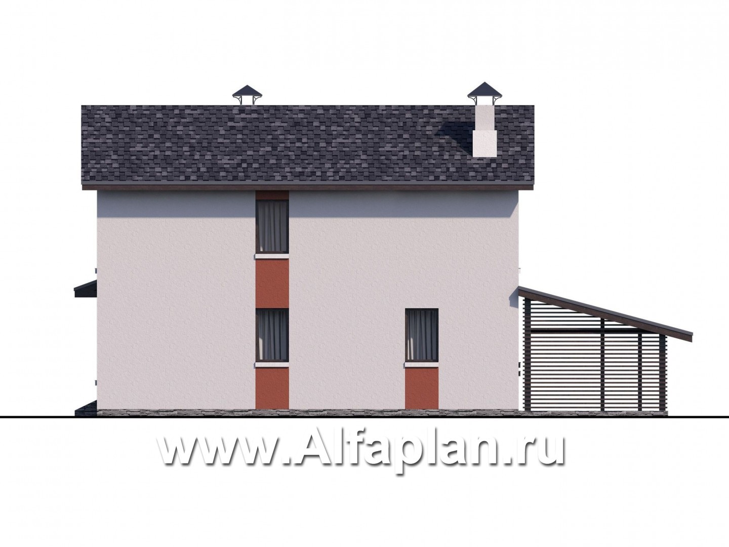 Проекты домов Альфаплан - Стильный компактный дом с гаражом-навесом - изображение фасада №4