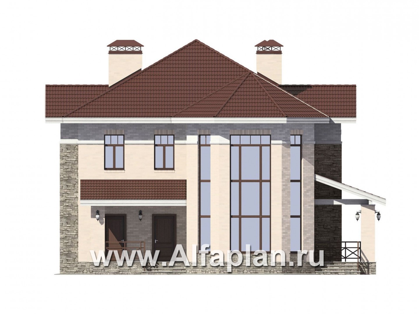 Проекты домов Альфаплан - Красивый коттедж с двусветной гостиной - изображение фасада №1