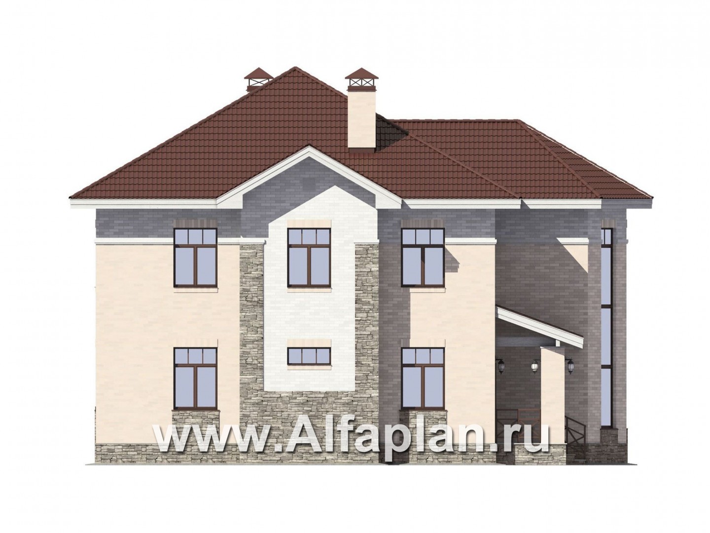 Проекты домов Альфаплан - Красивый коттедж с двусветной гостиной - изображение фасада №3
