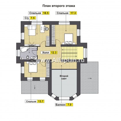 Проекты домов Альфаплан - Красивый коттедж с двусветной гостиной - превью плана проекта №2