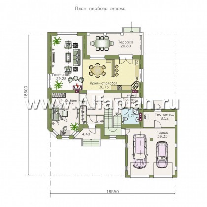 Проекты домов Альфаплан - «Феникс» - двухэтажный коттедж с компактным планом - превью плана проекта №1