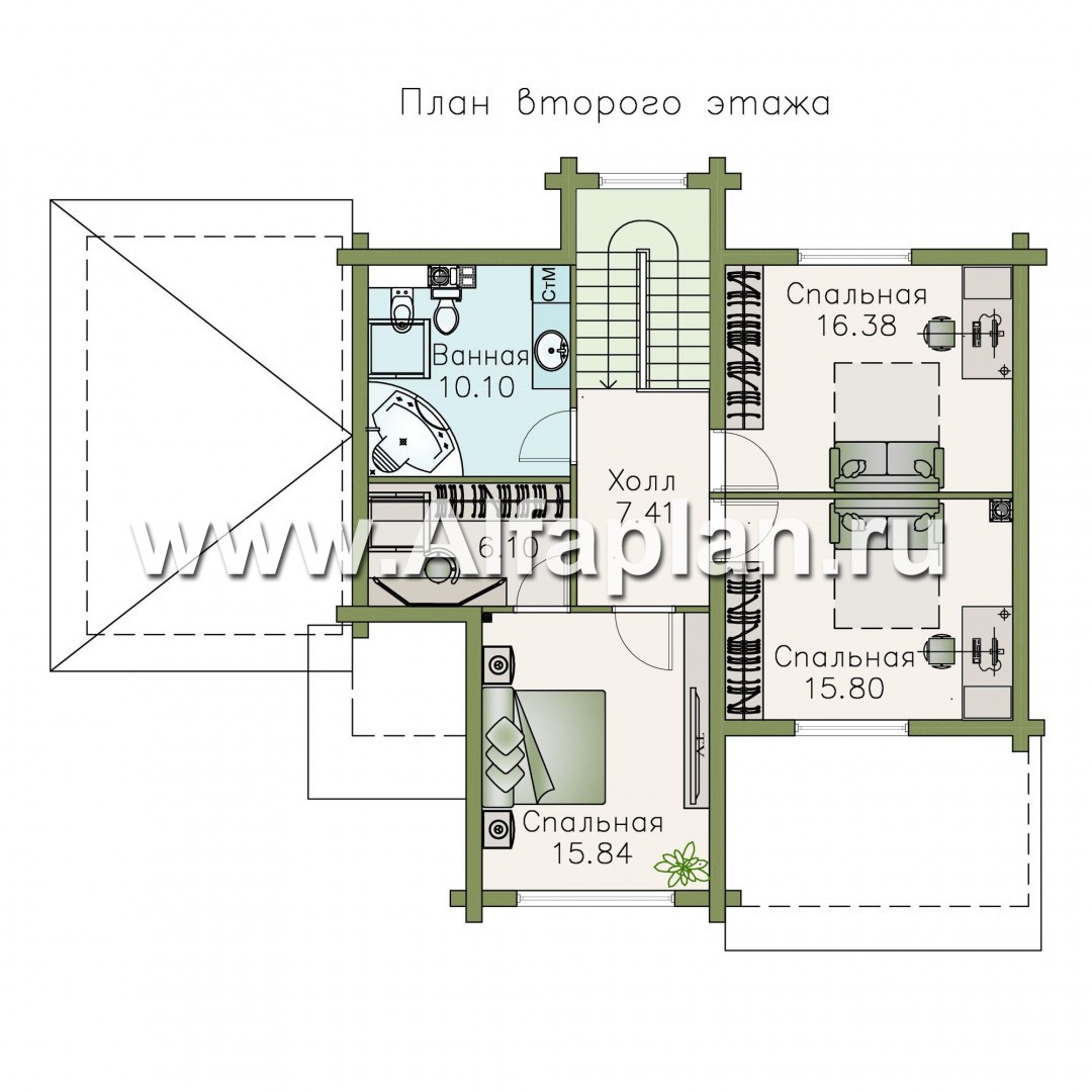 «АльфаВУД» - проект дома с мансардой, из дерева, с навесом для авто - план дома