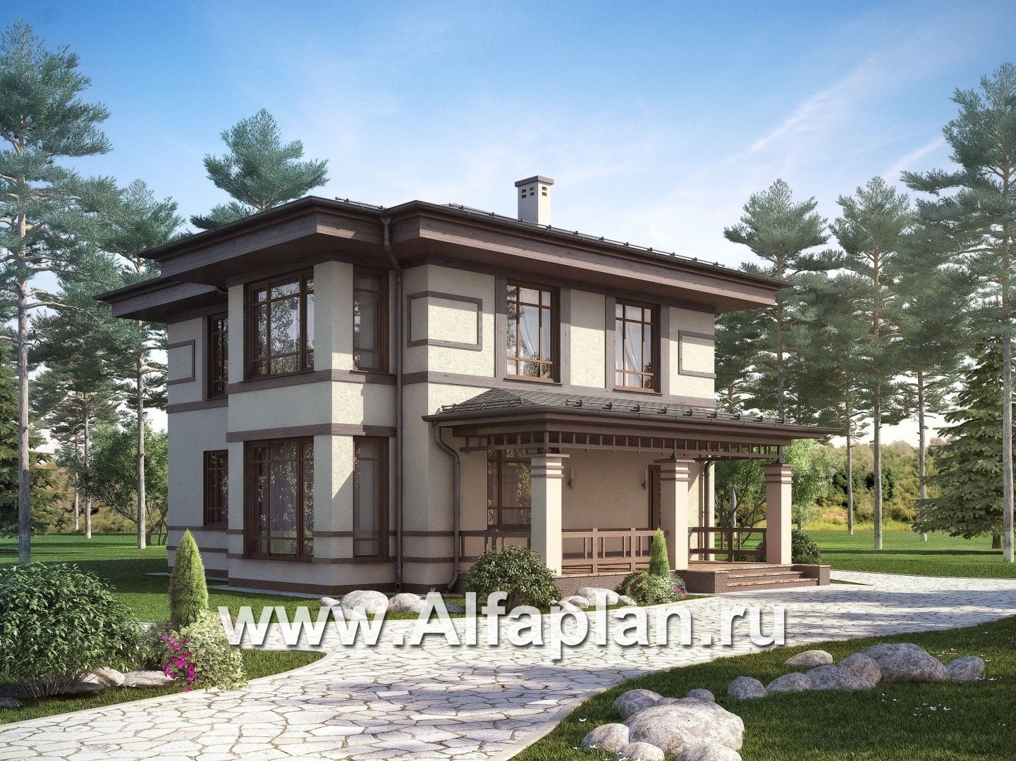 Проекты домов Альфаплан - Двухэтажный дом в восточном стиле - основное изображение