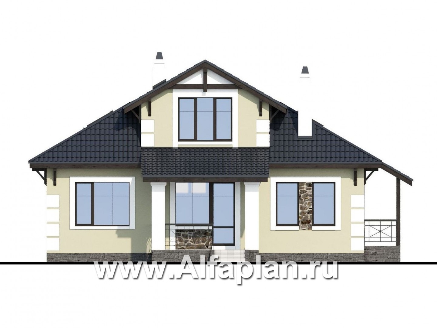 Проекты домов Альфаплан - «Простоквашино» - дом для маленького участка с жилой мансардой - изображение фасада №4
