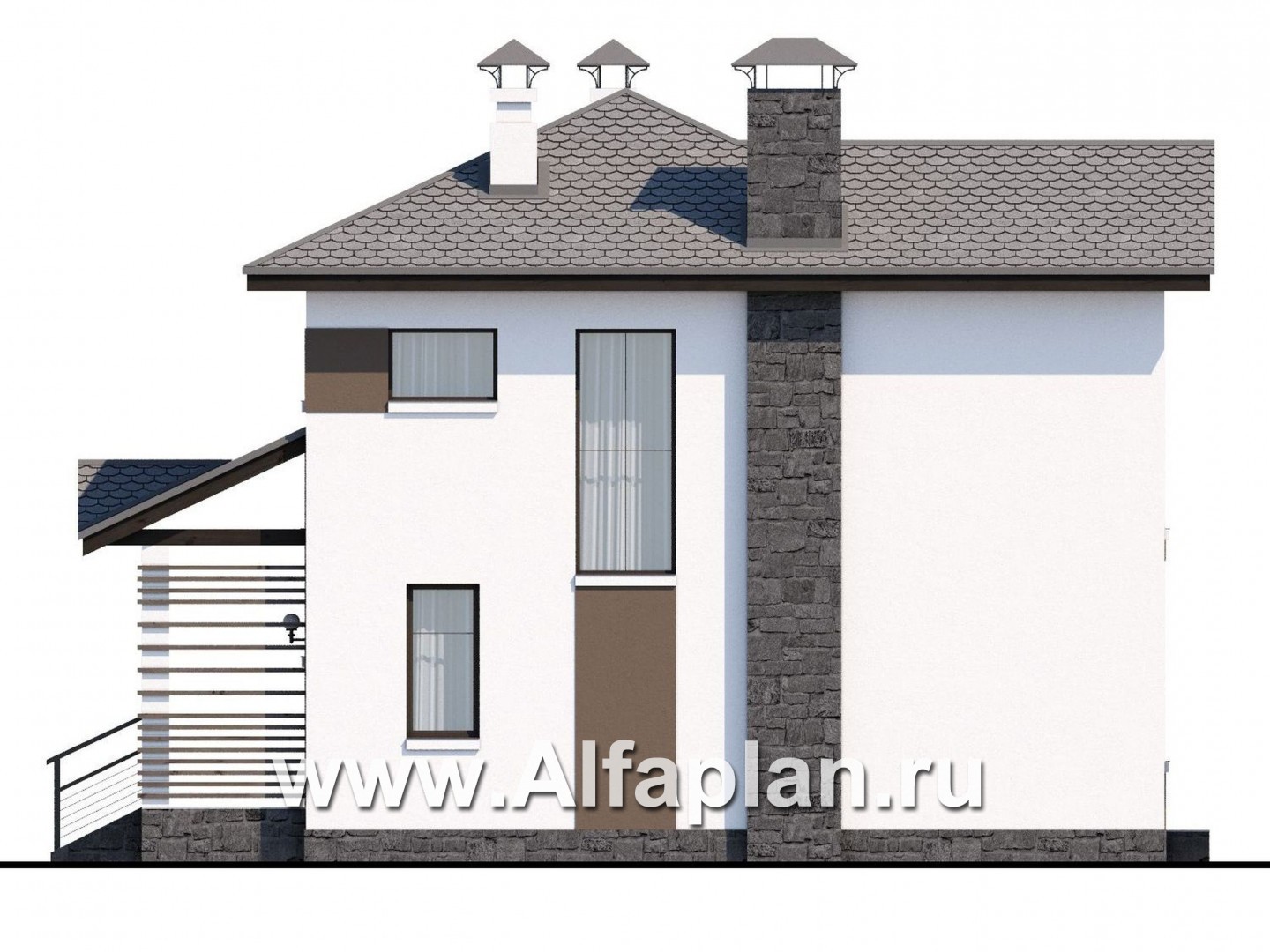 Проекты домов Альфаплан - Двухэтажный дом из кирпича «Панорама» - изображение фасада №2