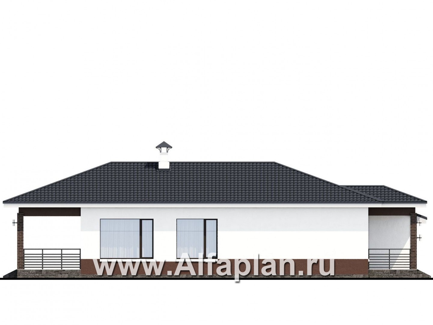 Проекты домов Альфаплан - «Каллиопа» - одноэтажный дом с террасой и гаражом (две спальни) - изображение фасада №3