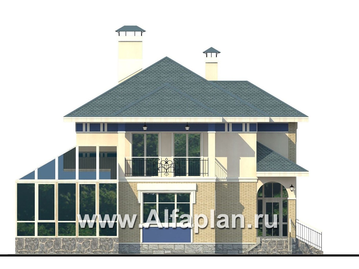Проекты домов Альфаплан - «Вита-Клаб»-изящный загородный дом с большим зимним садом - изображение фасада №1