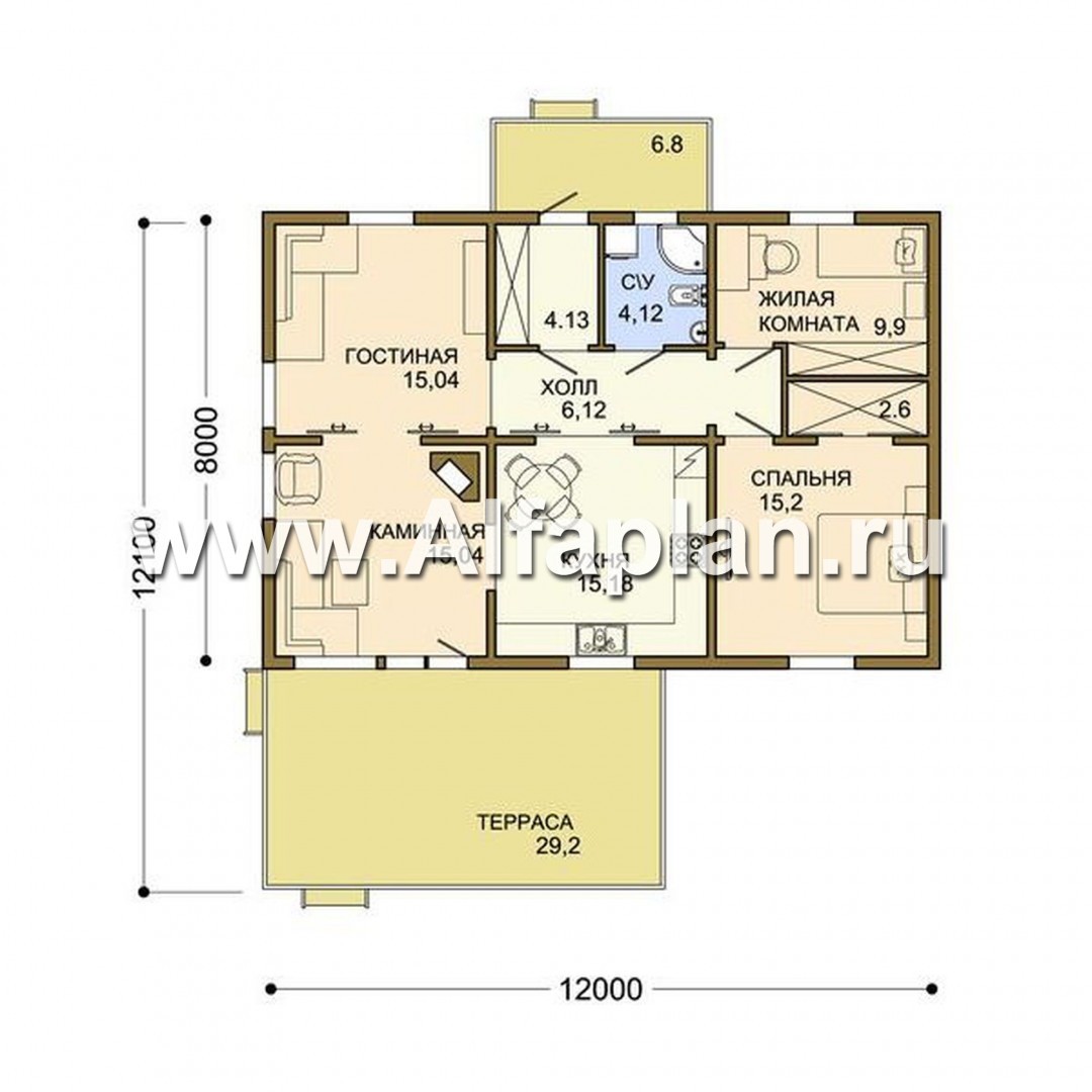 Проекты домов Альфаплан - Небольшой каркасный дом для семейного отдыха - план проекта №1