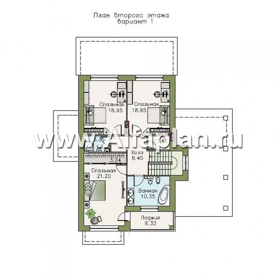 Проекты домов Альфаплан - «Новое время» - кирпичный коттедж для семьи с двумя детьми - план проекта №2