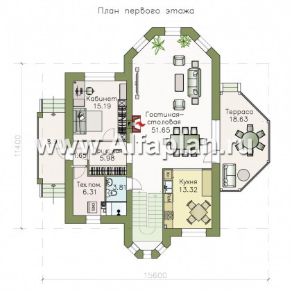 Проекты домов Альфаплан - «Вианден» - коттедж с высокой кровлей - превью плана проекта №1