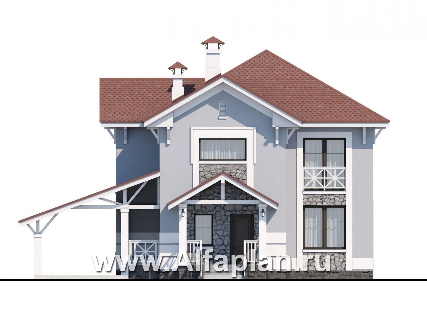Проекты домов Альфаплан - «Линия жизни» - удобный дом для небольшой семьи - изображение фасада №1