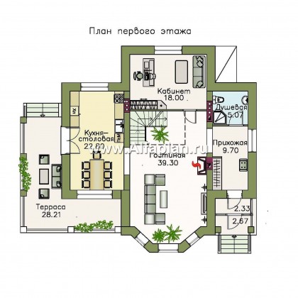 «Клио Плюс» - проект дома с мансардой, с эркером и с террасой, с  цокольным этажом - превью план дома