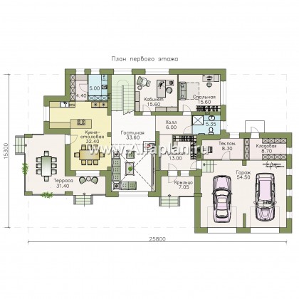 Проекты домов Альфаплан - «Арно» - проект двухэтажного дома,  с двусветной гостиной, с террасой, с гаражом на 2 авто - превью плана проекта №1