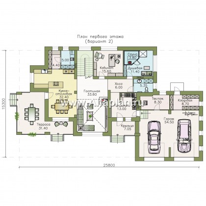Проекты домов Альфаплан - «Арно» - проект двухэтажного дома,  с двусветной гостиной, с террасой, с гаражом на 2 авто - превью плана проекта №3