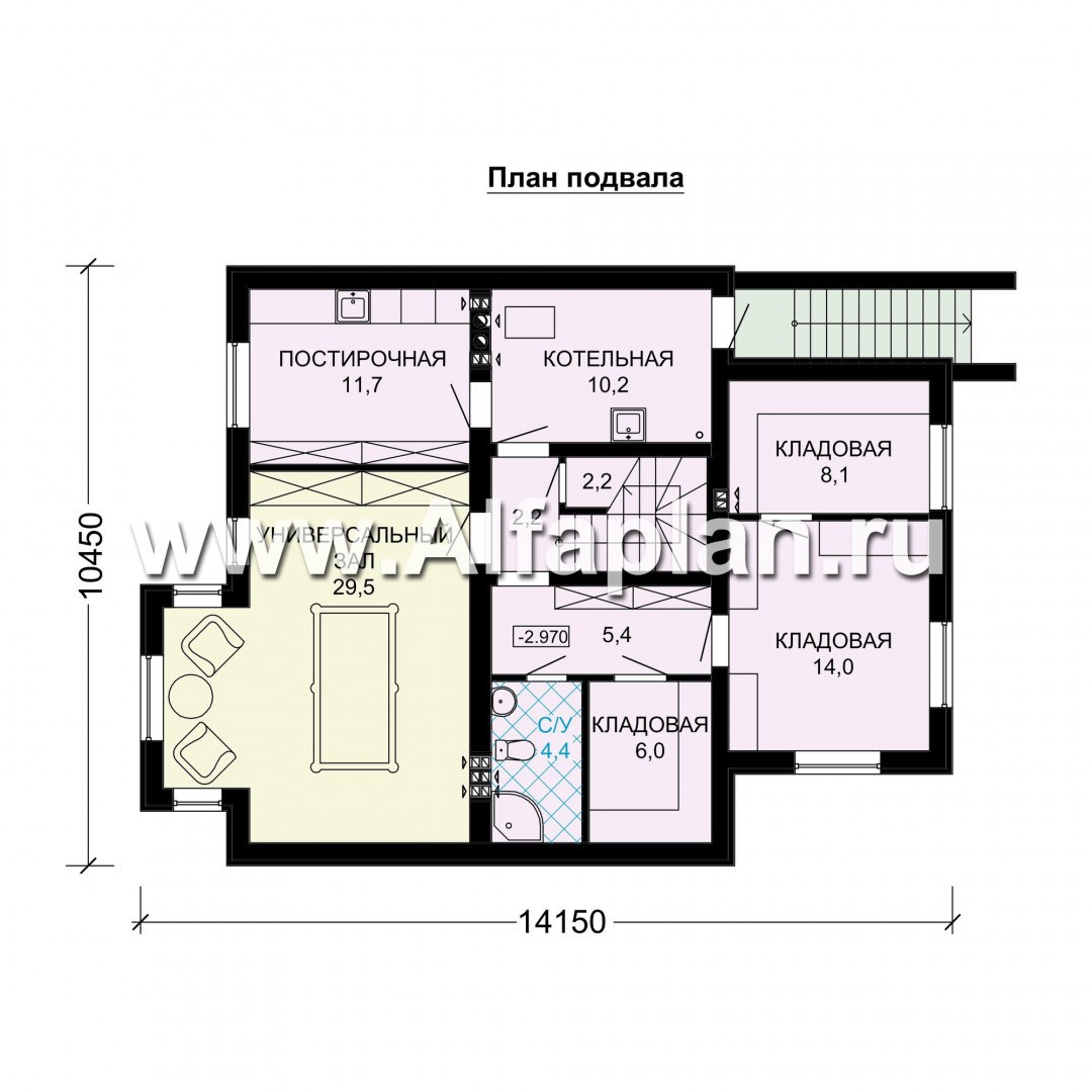 Проекты домов Альфаплан - Двухэтажный особняк с цокольным этажом - план проекта №1