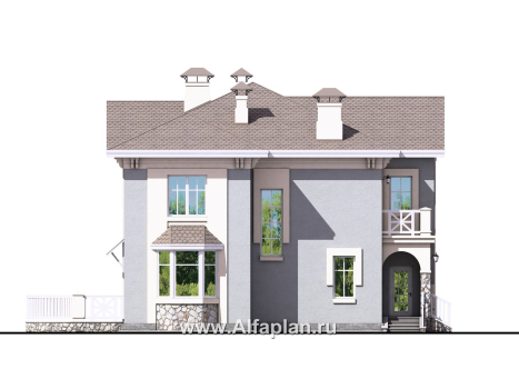 Проекты домов Альфаплан - «Родное сердце» - дом на две семьи (дуплекс) для детей и родителей - превью фасада №3