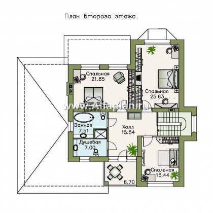 «Репутация» - красивый проект двухэтажного дома из газобетона, планировка с эркером и с гаражом, в английском стиле - превью план дома