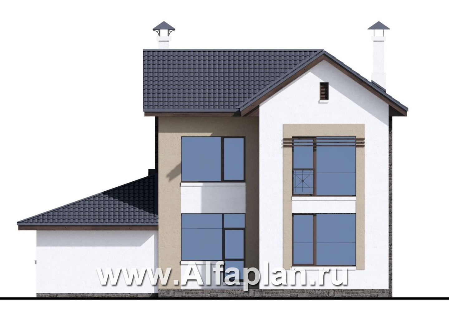 Проекты домов Альфаплан - «Каюткомпания» - экономичный дом для небольшой семьи с гаражом - изображение фасада №4