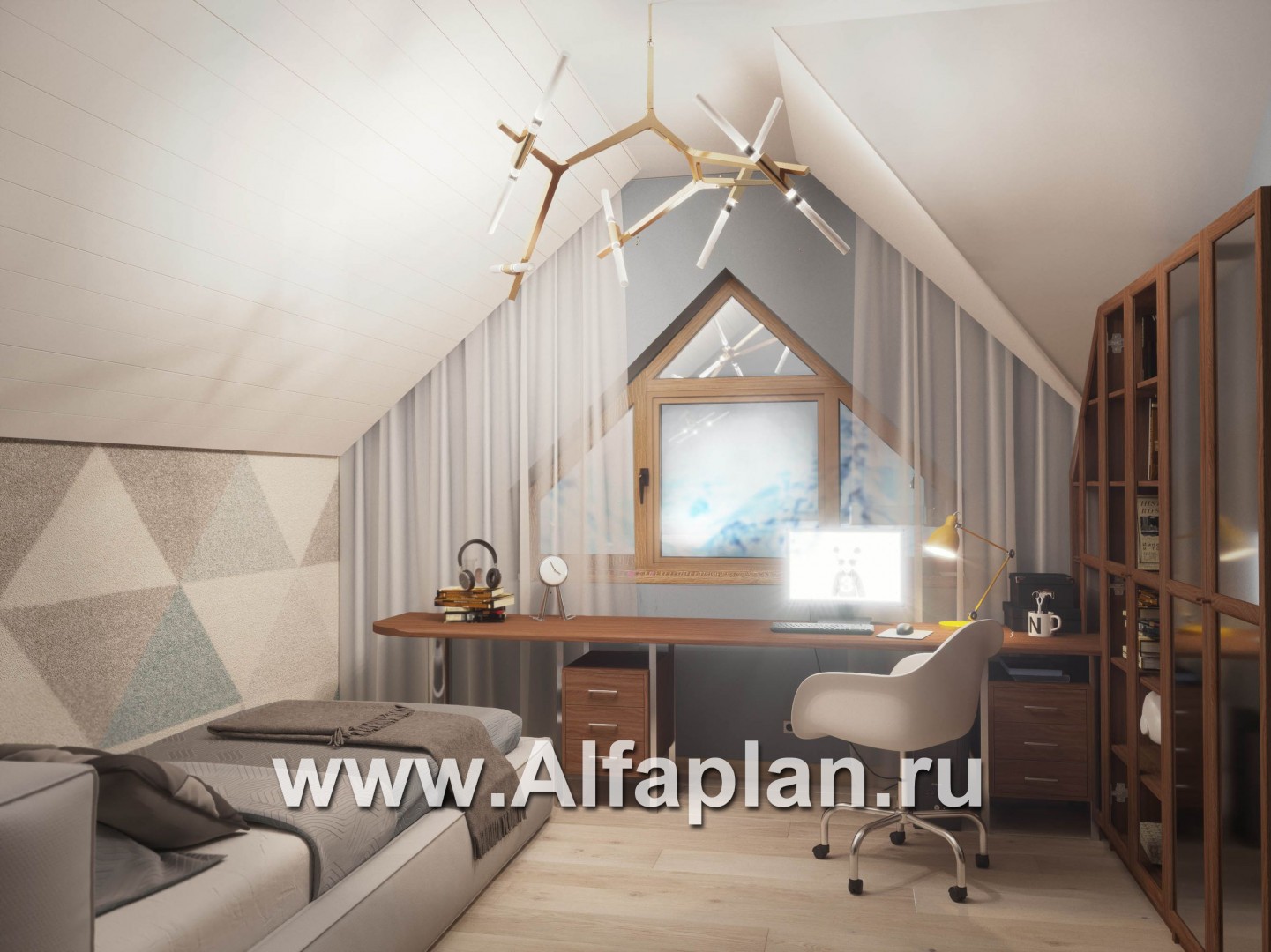 Проекты домов Альфаплан - Компактный мансардный дом с навесом для машины - дополнительное изображение №5