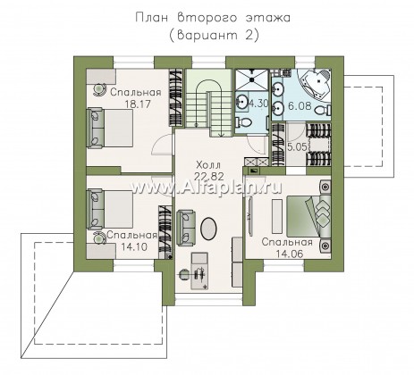 «Регата» - красивый проект дома с мансардой, гостиная со стороны террасы, планировка с мастер спальней - превью план дома