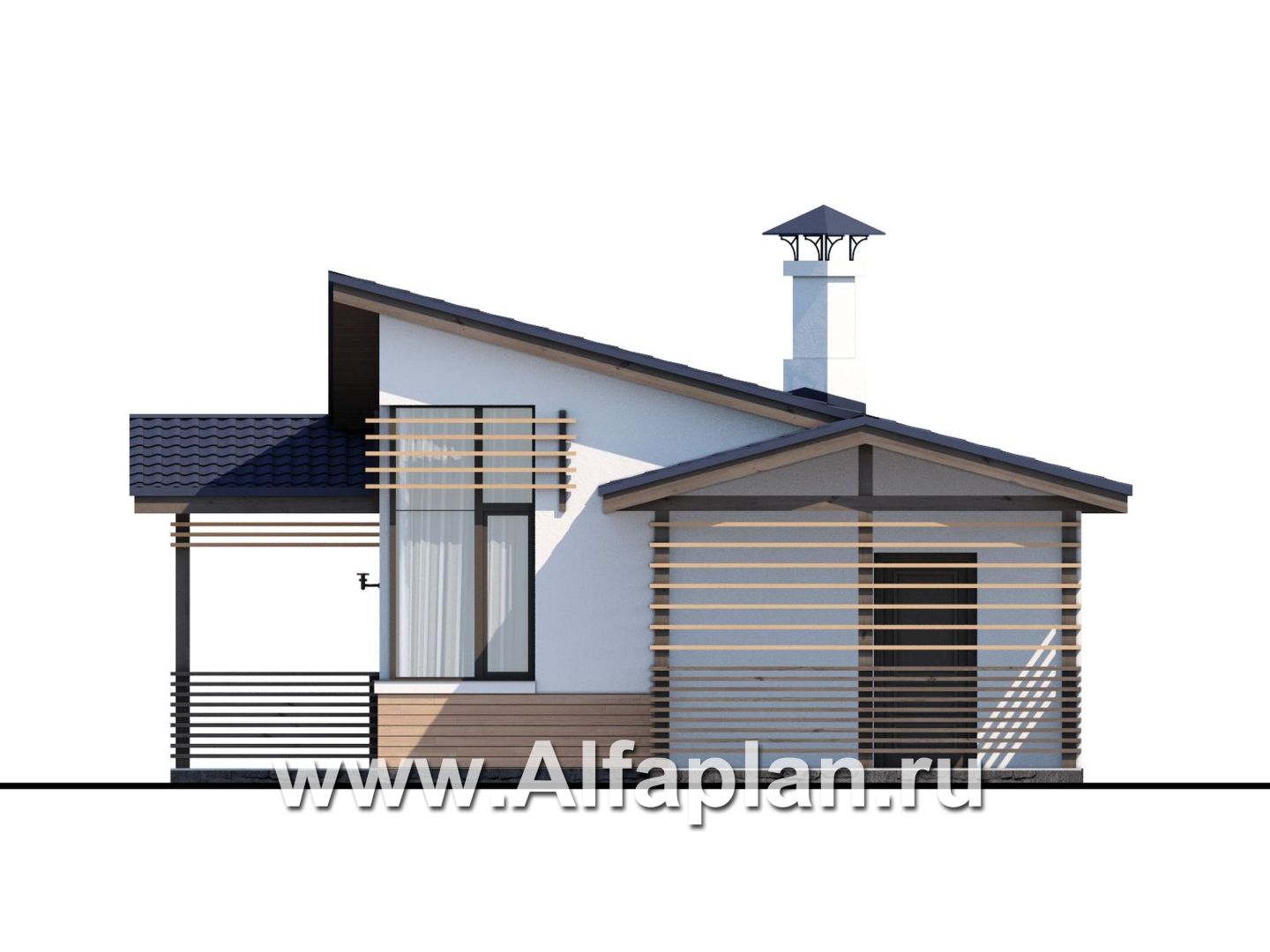 Проекты домов Альфаплан - Современная баня с угловым решением плана и оригинальной кровлей - изображение фасада №2