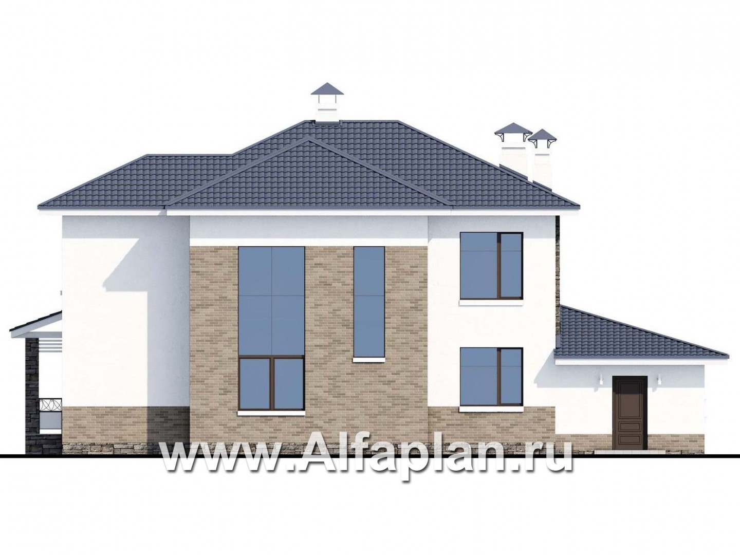 Проекты домов Альфаплан - «Статский советник» - комфортабельный коттедж в современном стиле с гаражом - изображение фасада №4