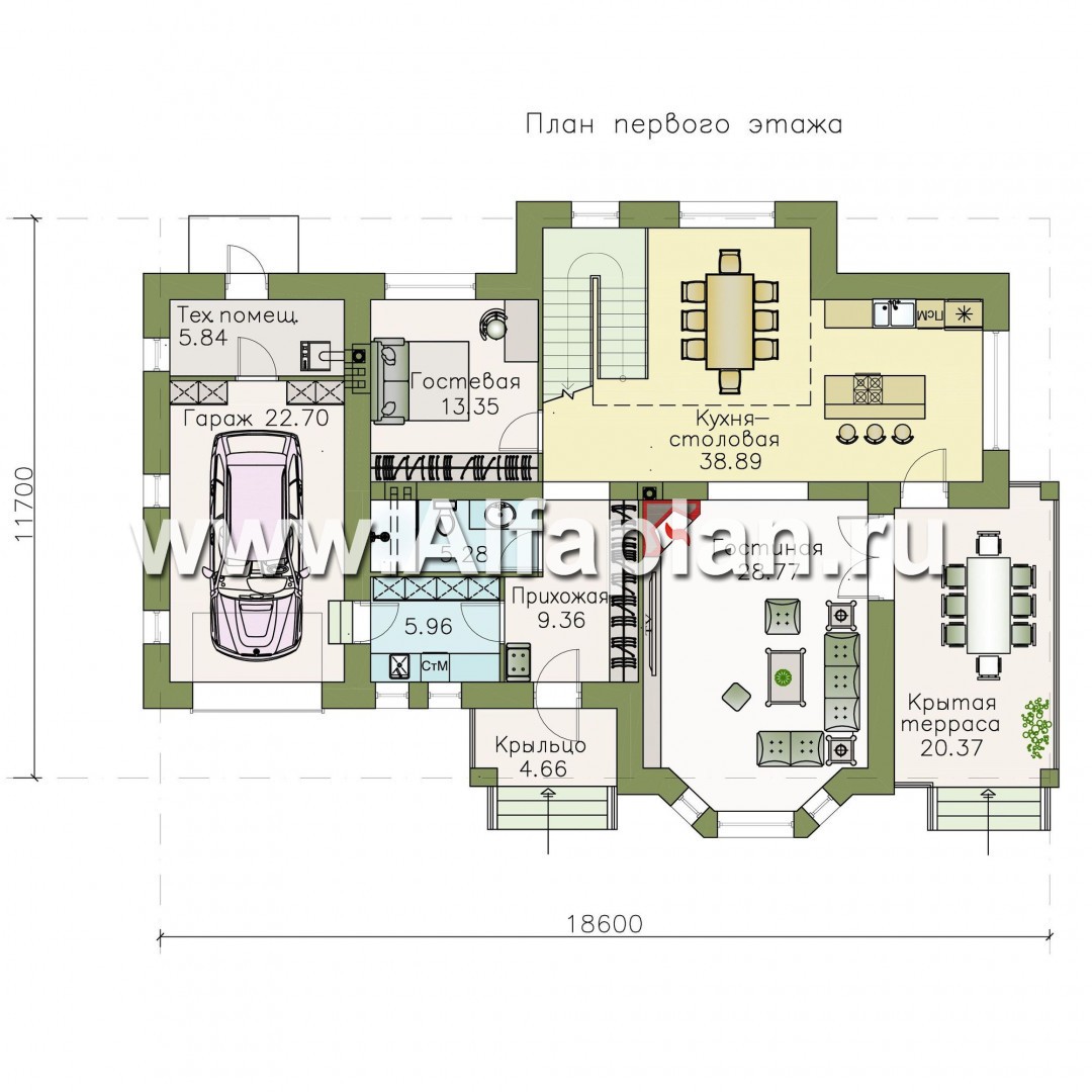 Проекты домов Альфаплан - «Статский советник» - комфортабельный коттедж в современном стиле с гаражом - план проекта №1