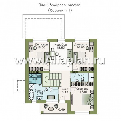 Проекты домов Альфаплан - «Седьмая высота» - комфортабельный дом с большой гостиной - превью плана проекта №2