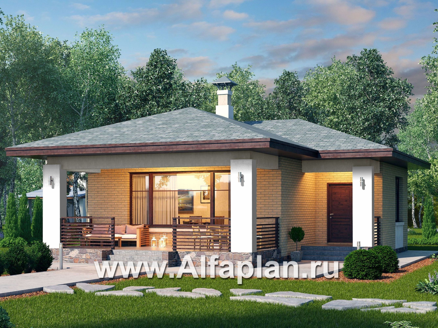 Проекты домов Альфаплан - Гостевой дом с баней и уютной террасой - основное изображение
