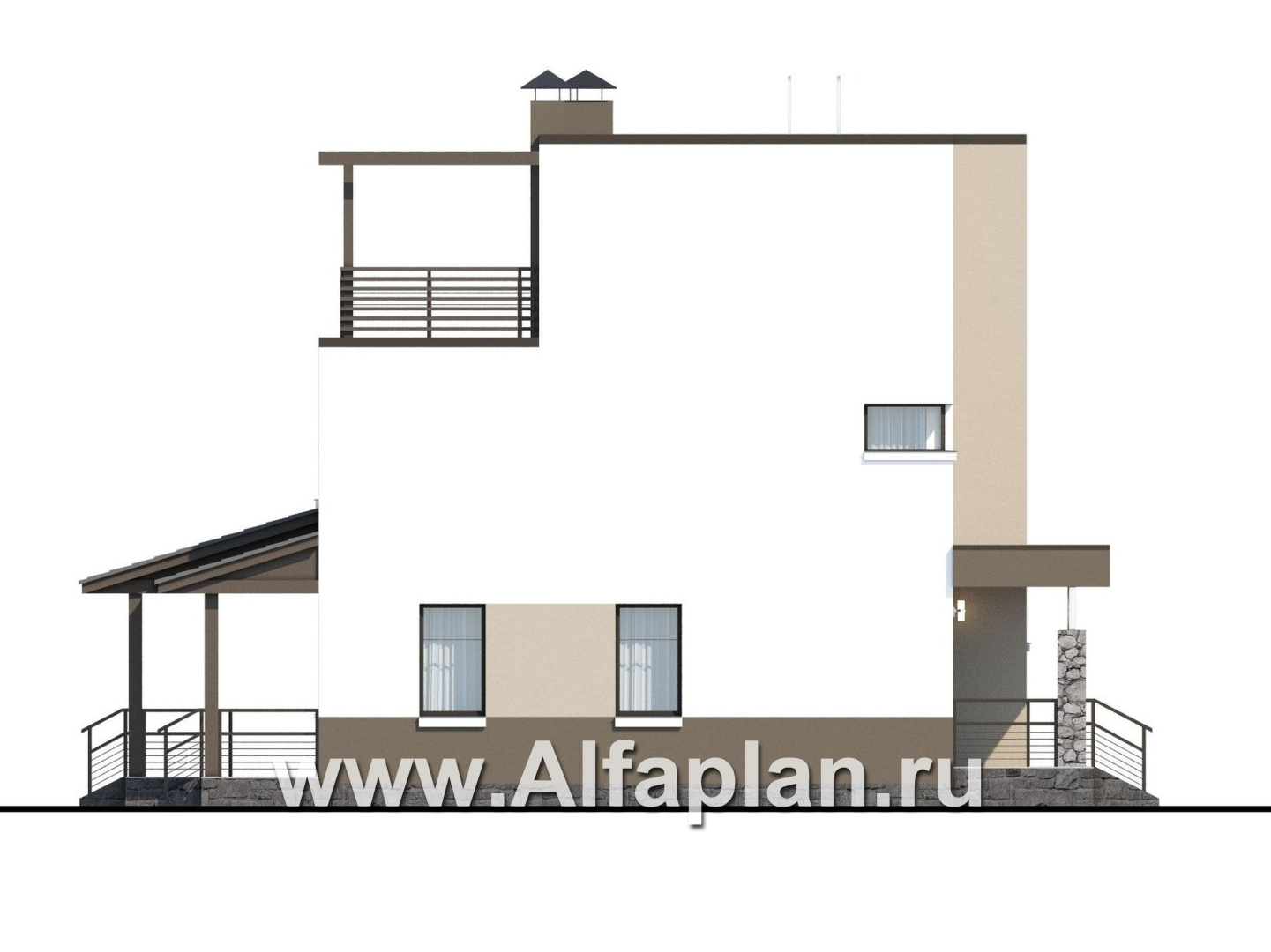 Проекты домов Альфаплан - «Приоритет» - компактный трехэтажный дом с «зеленой» кровлей - изображение фасада №3